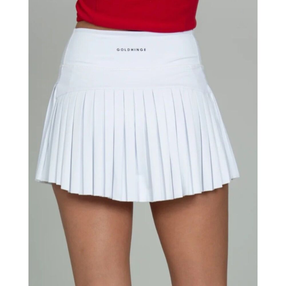 Gold Hinge White Pleated Tennis Golf Skort Athletic Skirt Shorts Womens - Picture 6 of 11